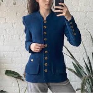 St. John Basics LS Gold Button Down Long Black Jacket Military